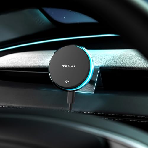 Carga rápida 15W y luz ambiental en soporte magnético Tesla Model Y y 3