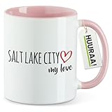 Facile d'entretien et pratique : le rose Salt Lake City my love La tasse passe au lave-vaisselle et au micro-ondes. La tasse à thé reste belle même après une utilisation fréquente.