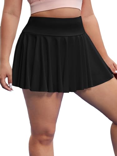 Floerns Women's Plus Size High Waisted Pleated Tennis Workout Skirt3