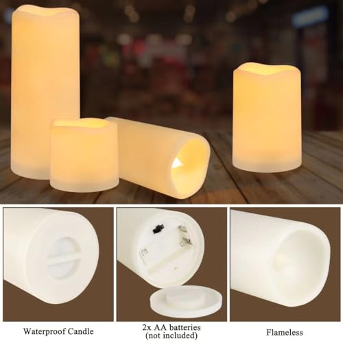 Image of Enpornk Flameless Battery Operated Outdoor Waterproof Set of 12(D: 3 inch x H: 3 inch 4 inch 5 inch 6 inch) Pillar LED Candles with 10-Key Remote and Cycling 24 Hours Timer