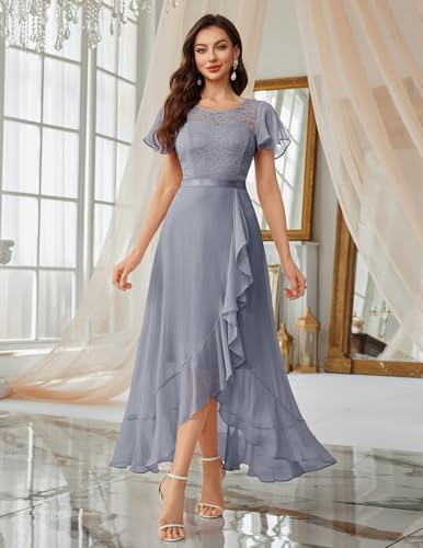 Image of BeryLove Formal Long Dresses for Women Wedding Guest Cocktail Bridesmaid | Airy Lace & Chiffon Evening Gown, Flutter Sleeve, Ideal for Mother of the Bride, Prom, Homecoming Party & Semi-Foraml Events