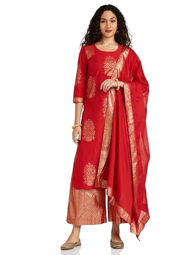 Image of BIBA Women Straight Cotton Straight Kurta Palazzo Suit Set