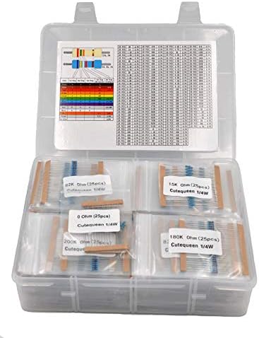 Cutequeen 1/4W 1% Metal Film Resistor Kit RoHS Compliant 25pcs/Values (134 Values)