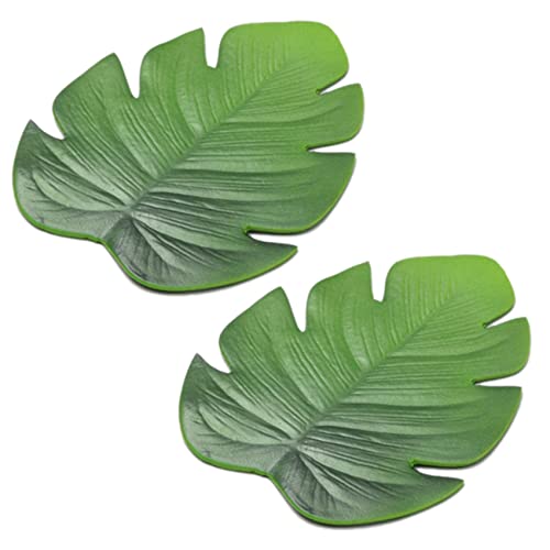 Heiikiuy 12 Unids Hoja de Palma Artificial Tropical EVA Estera de Vaso Tazón Almohadilla Café de Té Alfombrillas Posavasos Bebidas Hawaii Fiesta Temática Decoración-Verde