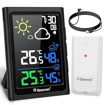 Geevon Indoor Outdoor Thermometer Wireless Weather Station, Color Display Digital Hygrometer Thermometer Temperature Humidity Monitor with Alarm Clock and Backlight