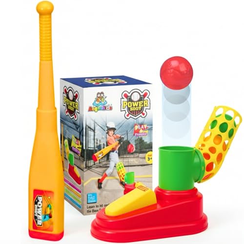 Angel Kids Automatic Ball Shooter with Bat | Plastic Pitcher Power Shot Game Bat-Ball | Multicolor (Pack of 1)