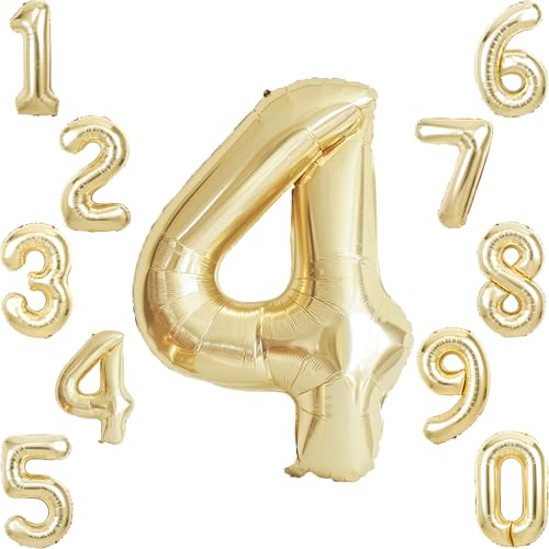 Image of Champagne Gold Number 4 Balloon for 4th Birthday Decorations,40 inch Huge Light Gold 4 Birthday Balloon Foil Four Balloons for 4 Year Old Birthday Party Decoration for Girls Boys Party Supplies Favors