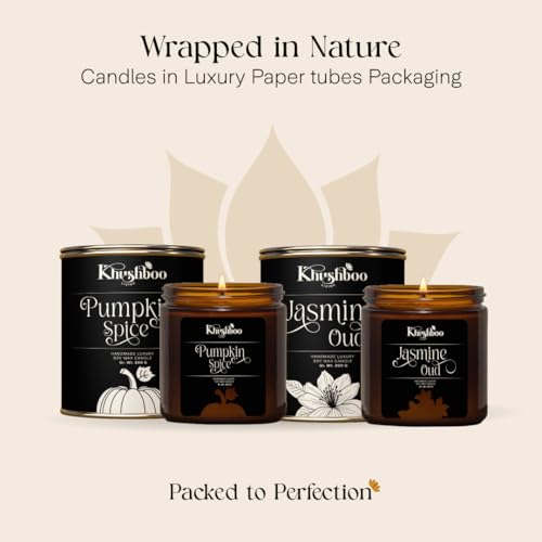 Image of Scented Soy Wax Candle Luxury Jar for Home Decor & Aromatherapy | Relaxing Aroma Candle | 200 Gm | 25+ Hours Burn Time | Smoke Free & Non-Toxic (Set of 2 Pumpkin Spice +Jasmine Oud)