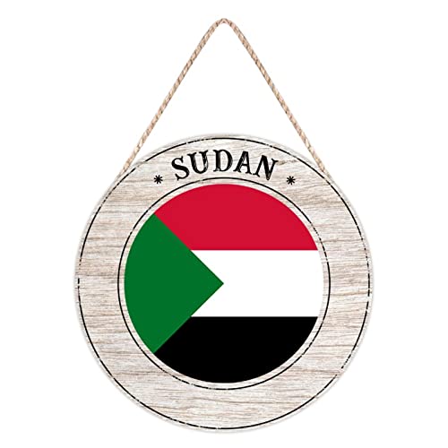 Holzschild mit Sudan-Flagge – Vintage-Sudan-Holzschild zum Aufhängen für Bauernhaus, Küche, Wohnzimmer, Heimdekoration, 20 x 20 cm