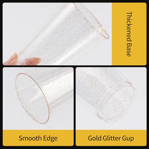 Goodluck 10 oz 50 PCS Gold Glitter Plastic Cups, Disposable Glitter Cups, Elegant Plastic Cocktail Glasses, Fancy Party Cups for Wedding, Birthday, Holiday by Goodluck - Image 4