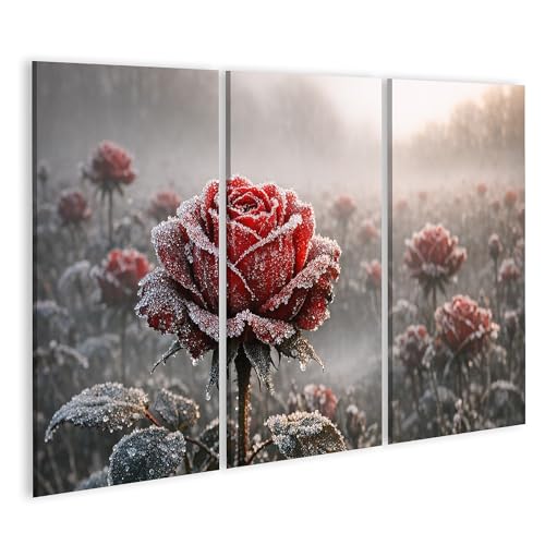 Tableau sur toile rose givrée d'hiver poésie murale florale