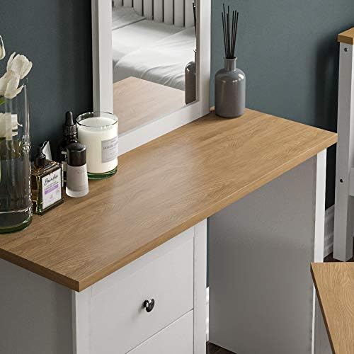 Vida Designs Arlington Dressing Table 3 Drawer Stool Mirror Vanity Set Bedroom Makeup White