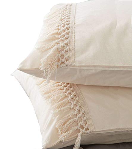 Flber Tassel Pillowcases Sham Set Cotton Pillow Covers,18.9in x29.1in,Set of 2