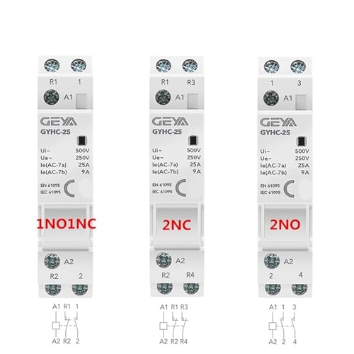 Contacteur domestique rail DIN 2P 25A 2NO 110V AC pour circuit de commande monophasé