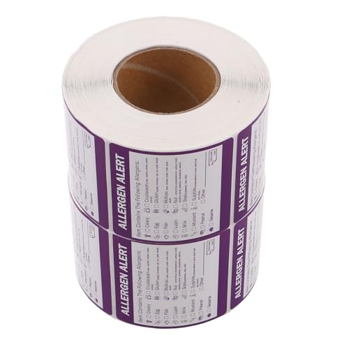 Hemobllo 2 Rolls Food Allergy Label Stickers 2 Inch Rolls Allergy Warning Tags with Allergen Notification Coated Paper for Food Packaging and Retail Stores Purple Color