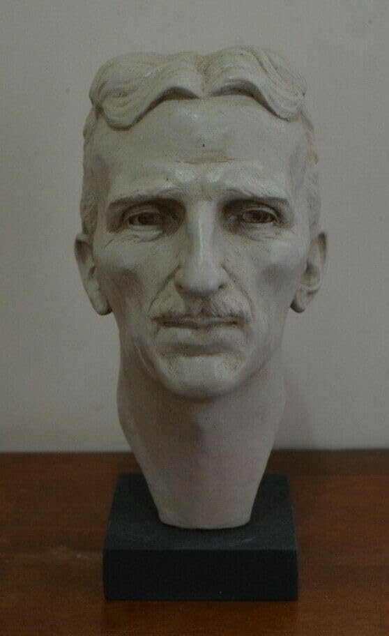 Handmade Nikola Tesla Bust Sculpture, 8 Inches Tall, White