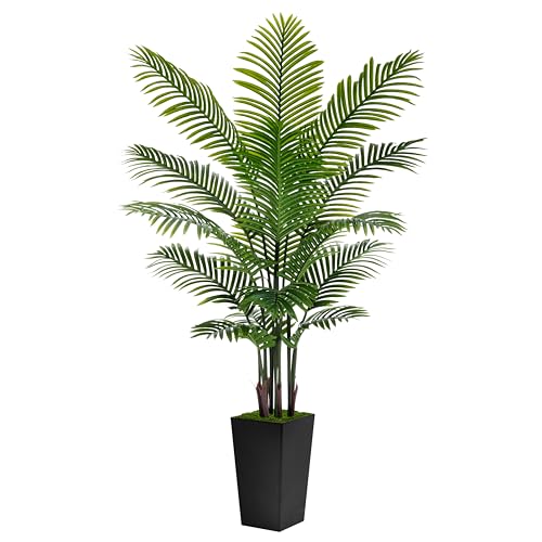 Artificial Palm Tree 6FT - Fake Tree with Black Tall Planter - Faux Tropical Areca Floor Plant in...