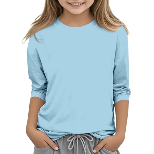 Teen Girls Floral 3/4 Length Sleeve Top Summer Crewneck Casual Athletic Blouse for Kids Soft (Light Blue #6, 4-5 Years)