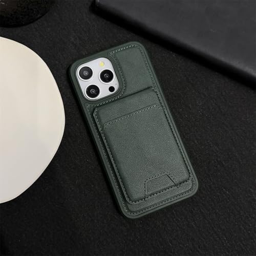 Coque portefeuille pour iPhone 15 Pro anti-chute avec support magnétique cuir vert