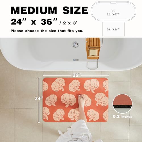Halloween Bath Mat, Thin Halloween Bathroom Rug Non-Slip Quick Dry Pumpkin Bath Mat Fits Under Door Thin Floor Mat Fall Halloween Decor, 17’’x30‘’, Pumpkins Orange
