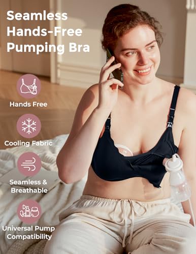 Momcozy 4-in-1 Pumping Bra Hands Free for All-Day Wear, Breast Pump Bra with Cooling Fabric Jelly Strip Support Nursing Bra2