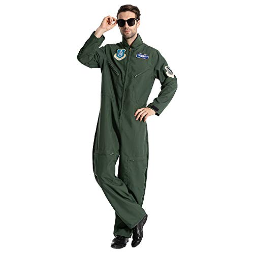 Eraspooky Men Flight Suit Pilot Costume Cosplay Jumpuit For Halloween Party thumb #3