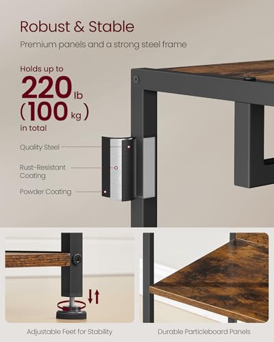 VASAGLE Clothes Rack, Coat Rack Stand with Hanging Rail and Hooks, Hall Tree with Shelves, Steel Frame, for Clothes, Bags, Hats, Ink Black and Rustic Brown RCR061BD04 - Image 3