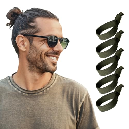 ZAKKA HARBOR メンズ ヘアゴム ヘアタイ 幅広 高耐久 ワイド 絡みにくい ズレない シワなし 切れ毛なし ロングヘア まげ髪 巻き髪 太い髪用 男性用ヘアゴム 5本入 (カーキ)