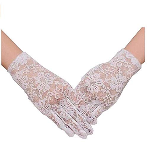 Botong Guantes cortos de encaje para novia, color marfil claro, accesorio de boda, accesorio de fiesta, bordado, lentejuelas y abalorios Beige Marfil claro a Talla única Cover