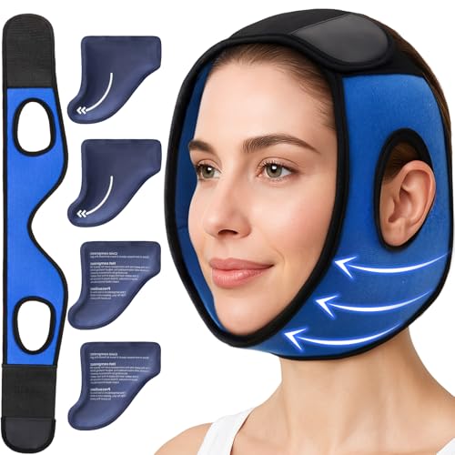 AUVON Wisdom Teeth Ice Pack Head Wrap with Innovative Gel Ice Packs for Extended Face Oral Surgery, TMJ Pain Relief, Ergonomic & Ear Pressure- Free Face Ice Pack for Snug Fit, Reusable 4 Gel Packs