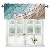 Teal Blue Modern Geometric Curtain Valance for Windows Rod Pocket Valance Window Treatments Turquoise Brown Abstract Ocean Wave Short Curtains for Kitchen Windows Bathroom Bedroom 42x12in