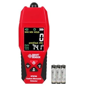 Carbon Monoxide Detectors, Portable CO Detector with Temperature Sensor ＆ LCD Color Display, Professional-Grade Handheld CO Meter Tester 0-1000PPM Range, Indoor/Oudoor (Includes Battery x3)