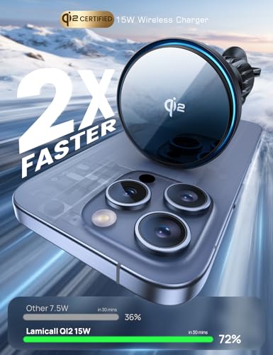 Image of Lamicall 15W for QI2 Magsafe Car Mount Charger - 【RGB LED】360 Wireless Car Phone Holder Vent Dashboard, HandsFree Magnetic Phone Holder for Car Charging for iPhone 17 Air Pro Max Plus 16 15 14 13 12