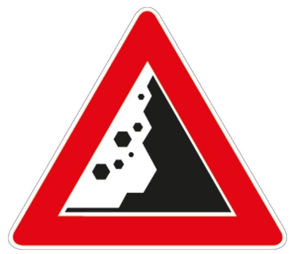 GLOBAL CARTELLO IN LAMIERA SCATOLATA TRIANGOLO lato 90cm - CADUTA MASSI DA DESTRA - SEGNALE CATARIFRAGENTE CON CAVALLETTO (Solo cartello)