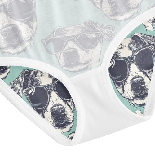 ZZKKO Sunglasses Dog Turquoise Background Girls Underwear Toddler Panties for Girls Comfort Brief Size 2T-8Y4