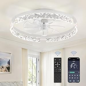 LEDIARY 20 Inch Low Profile Ceiling Fans with Lights and Remote, Fandelier Ceiling Fan Flush Mount, 3000K-6000K Dimmable LED Fan Light, White Modern Ceiling Fans with Lights for Bedroom