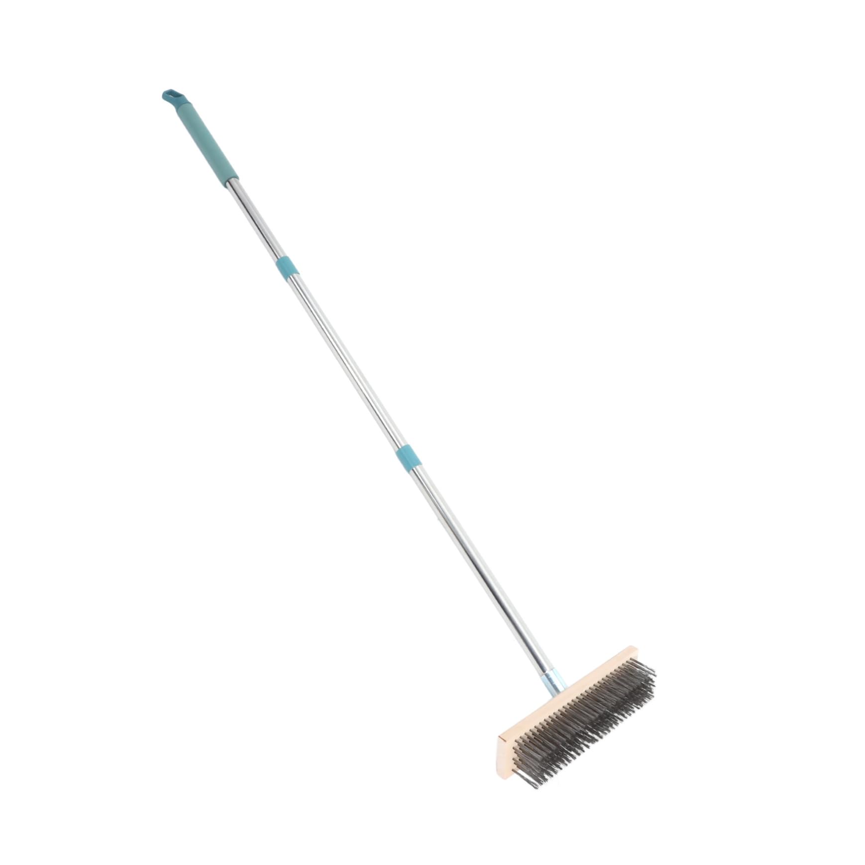 GRIRIW Garage Floor Scrubber Brush Stiff Bristle Wire Brush 138cm Stainless Steel Handle for Concrete Cleaning