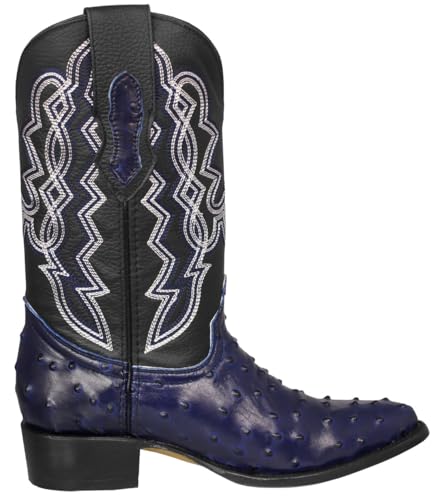 Texas Legacy Mens Blue Western Cowboy Boots Ostrich Quill Print Leather J Toe2