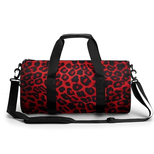 Gym Bag For Women Men Lightweight Red Leopard Pattern Print Duffel Bag Personalized Travel Bags For Travel Sports