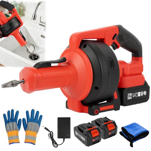 WUDLEP 21V Cordless Electric Drain Snake with Extension Tube, 7.0m Electric Plumbing Snake with 2 × 4.0Ah Battery and Charger, Snake Drain Clog Remover Tool for Toilet, Floor Drain