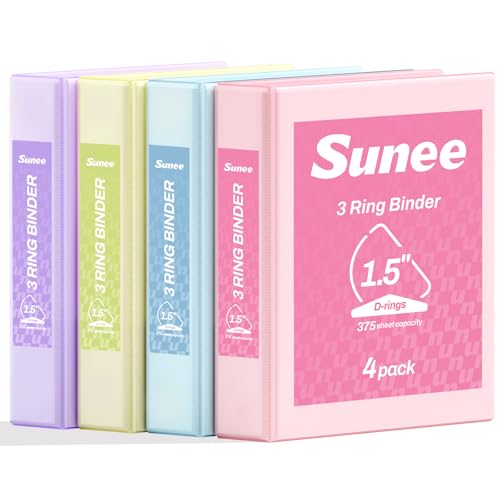 SUNEE 3 Ring Binder 1.5 Inch D Ring, Clear View Binder Three...