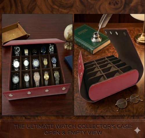 Image of essart Luxury Watch Storage Case - Premium Leather Organizer Box for Exclusive Timepieces, Elegant Display & Protection for Collectors (WR-101-XV-Maroon)