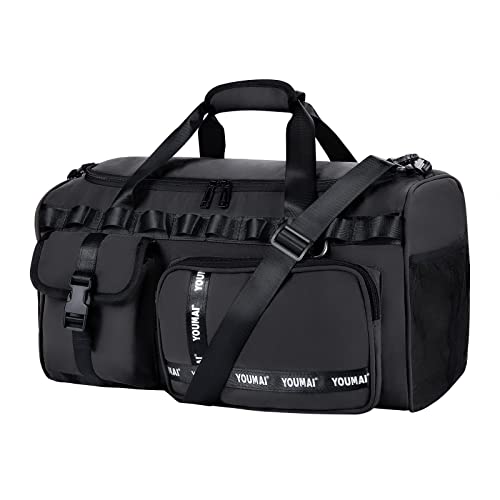 Bolsa esportiva masculina de viagem, bolsa esportiva de 40 L, mochila de ginástica para mulheres, viagem, grande, impermeável, para caminhadas, seco/molhado, bolsa tática, bolsa de escalada, Preto,