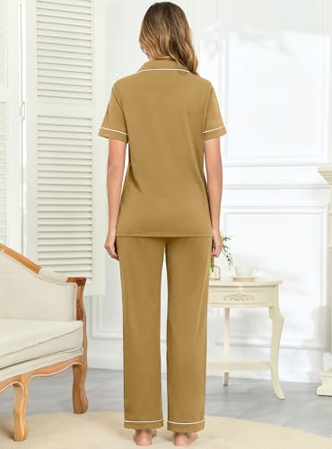 Image of Veseacky 100% Cotton Pajamas for Women Set Short Sleeve Button Down Sleepwear Soft 2 Piece Summer Pjs Lounge Sets S-XXL