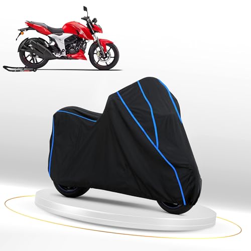Image of Waterproof Bike Cover for TVS Apache RTR 160 | Heavy Duty Polyester | All-Weather, Dustproof, UV Protection | Triple Stitched Elastic Hem, Snug Fit Black