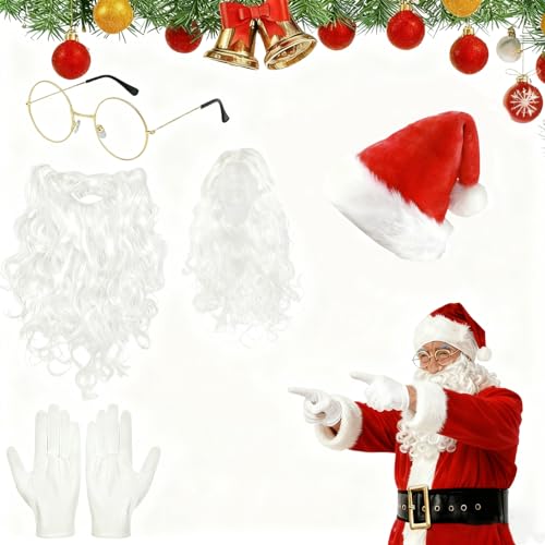 5 Stück Weihnachtsmann Bart und Perücke, Weihnachtsmann Bart +...