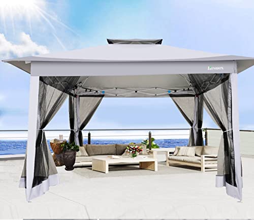 Image of Homdox Gazebo 12x12 Pop Up Gazebo with Mosquito Netting Outdoor Gazebo for Patios, Parties, Backyard, Gazebo Tent with 4 Ropes, 4 Weights, 8 Stakes, 2 Tiered Vented Top