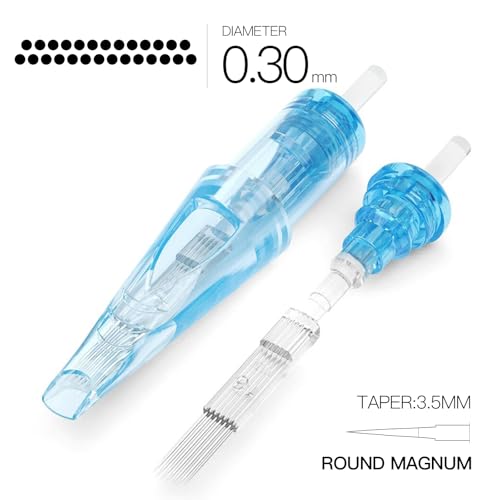 Image of MAST TATTOO 20Pcs Disposable Needles Curved Magnum 1027RM Blue Solid Tattoo Needles