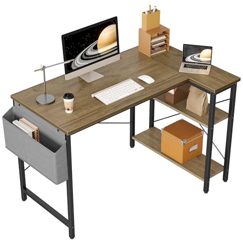 BEXEVUE L-förmiger Schreibtisch – 100x70 cm Gaming Tisch mit Ablagefächer, Umkehrbarer PC Ecktisch Computertisch, Corner Gaming Tisch für Studium Arbeit Zuhause Schlafzimmer, Grey