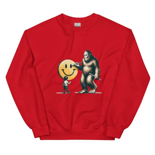 Pull Bigfoot smiley artistique rouge unisexe en taille S style vintage